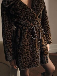 MOTF PREMIUM LEOPARD PRINT BELT WAIST LONG SLEEVE ELEGANT FAUX FUR COAT, AUTUMN/WINTER - Multicolor - View 3
