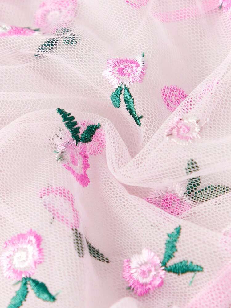 Pink Embroidered Floral Sexy Lingerie Set With Underwired Bra Spring Summer Cute Lingerie Set