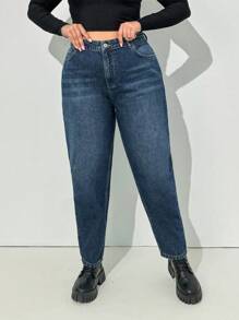 EURMUSE Plus High Waist Mom Fit Jeans - Dark Wash - View 5