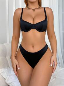 SHEIN Set de 2 sujetadores de unicolor simple con aros - Negro - Ver 6