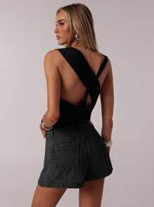 SHEIN Forever 21 Spring Vintage Street Style Casual Distressed Denim Mini Skirt For Women - Black - View 4
