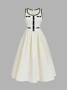SHEIN MOD Plus Size Women Elegant Metallic Buckle Accent Sleeveless Dress Old Money - Apricot - View 1