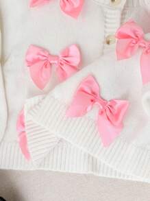 SHEIN Young Girl Fashionable Bow Knit Cardigan , Long Sleeve Open Front Cardigan With Bows Winter Fall - White - View 8