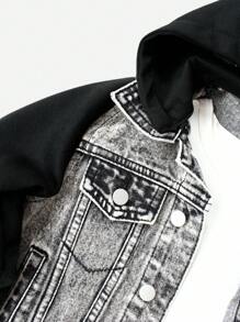 Young Boy Casual All-Match Personalized Fitted Knit Sleeve Patchwork Sherpa Collar Washed Denim Jacket & Coat, Essential New Arrivals 2025 Fall Winter - Grey - View 8