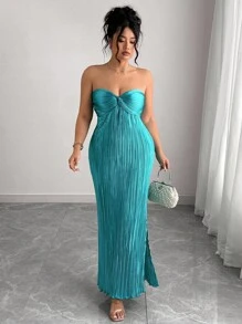 Elenzga Plissiertes Bandeau-Kleid in Große Größen für Damen, Party