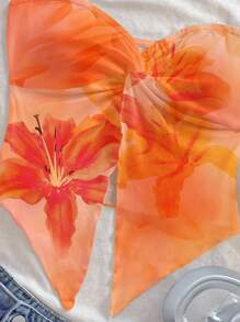 Soleia Áo cánh họa tiết hoa dâm bụt nhiệt đới, viền xoắn, viền bất đối xứng dành cho nữ, phong cách nghỉ dưỡng, phù hợp cho mùa xuân và mùa hè - trái cam - Xem 3