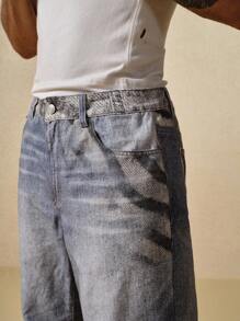 ROMWE MEN Street Life 休闲时尚百搭男士宽松街头风格牛仔裤 - 藍色 - 查看 2