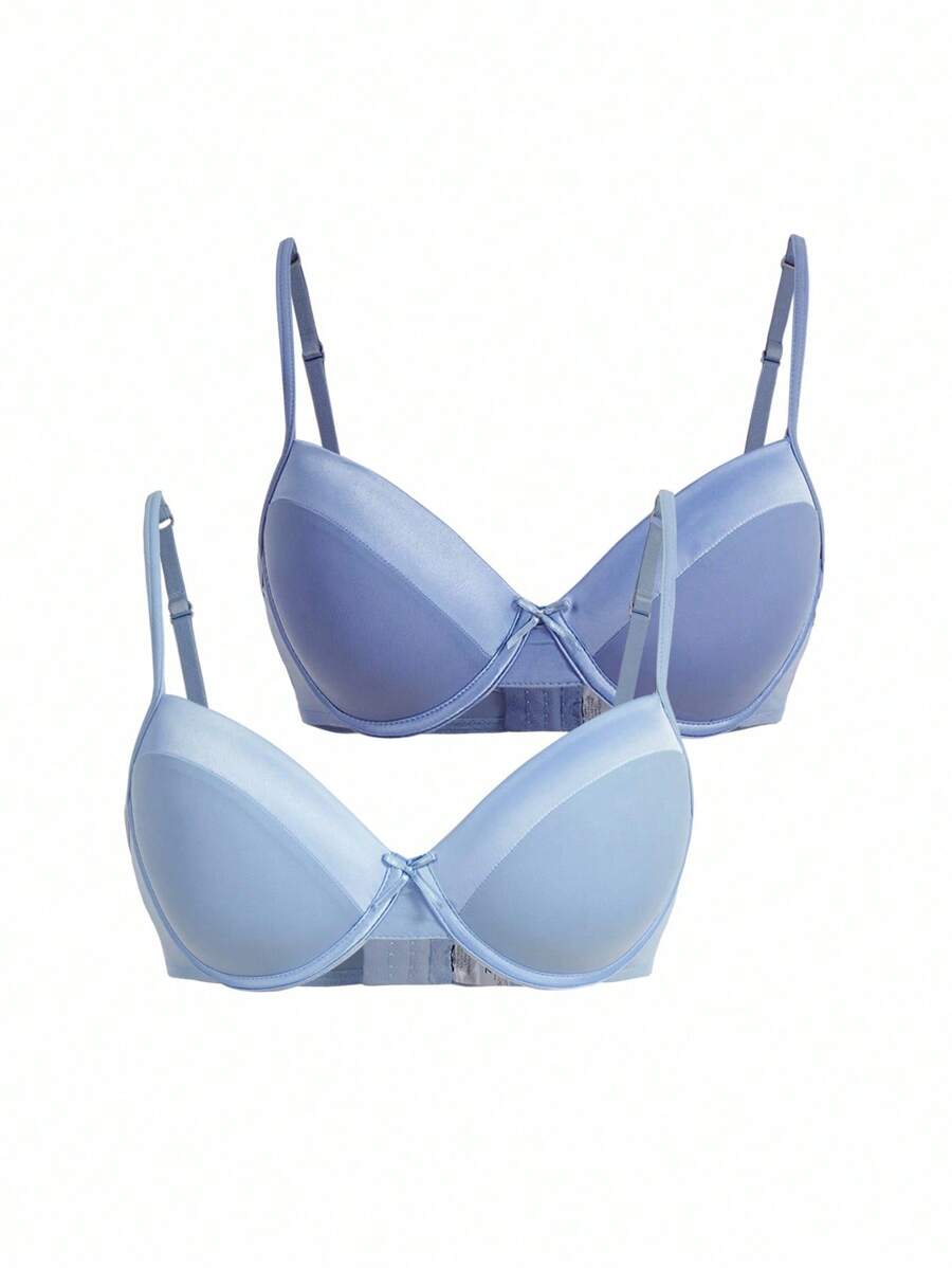 SHEIN Bộ 2 chiếc áo ngực cúp ngực satin tối giản kiểu Pháp - Nhiều màu - Xem 1