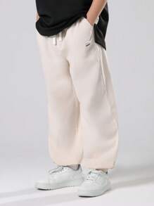 SUMWON Linen Pull On Jogger Pants Classic Wide Leg Relaxed Fit All Season Casual Wear Elastic Ankle Comfortable Youth Fashion Bottoms Fall Winter