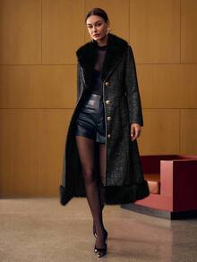 MOTF PREMIUM WOOL CONTRAST FUZZY TRIM BELTED OVERCOAT, AUTUMN/WINTER - Black - View 8