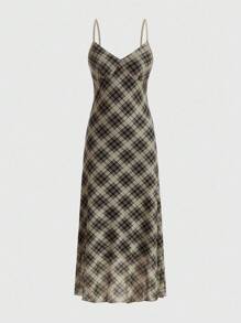 ROMWE Fairycore Đầm Sọc ca rô Giải trí - màu xanh lá - Xem 3