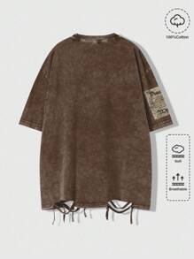 ROMWE MEN Grunge Punk Men's Vintage Angel Print Distressed T-Shirt, Summer, 2000s Style