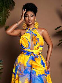 Maweii 大码简约印花无袖开衩连衣裙 - 彩色 - 查看 2