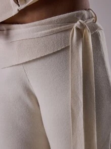 MUSERA Plus Size Foldover Side Tie Knit Mid Rise Flare Trousers Only Cute Holiday Elegant Classy Holiday Coolgirl Sexy Occasion Dawn Curve Summer - Apricot - View 6