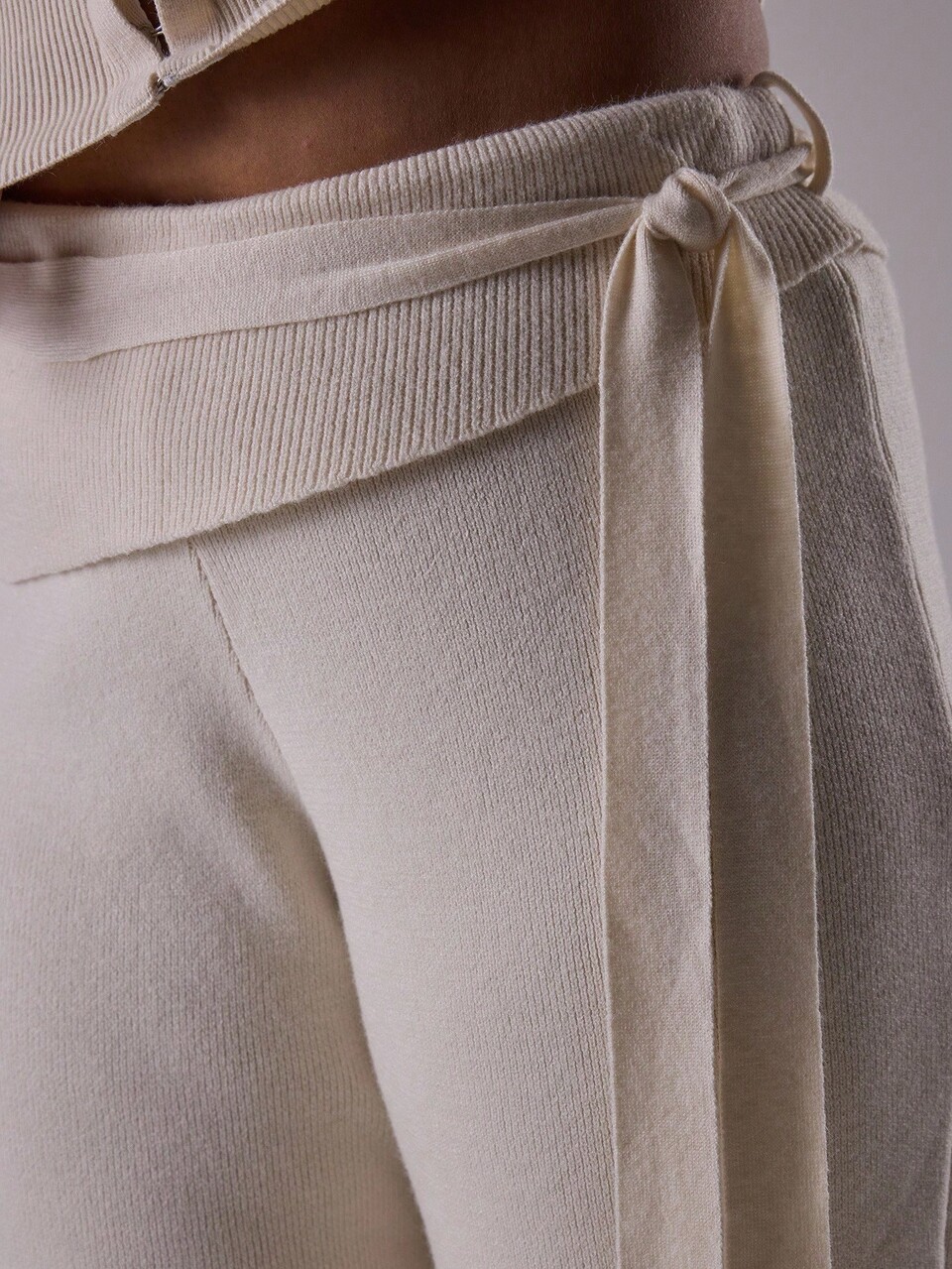 Curve Foldover Side Tie Knit Mid Rise Flare Trousers Only Cute Holiday Elegant Classy Holiday Coolgirl Sexy Occasion Dawn Summer