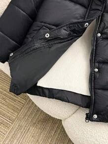 SHEIN Abrigo acolchado con capucha y puños elásticos para niñas, con cuello de piel, adecuado para vacaciones, salidas y vuelta al colegio