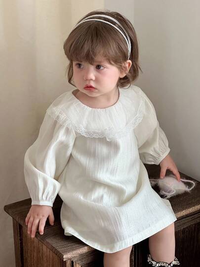 DAZY 女婴蕾丝撞色韩版派对生日连衣裙秋冬幼儿女童服装