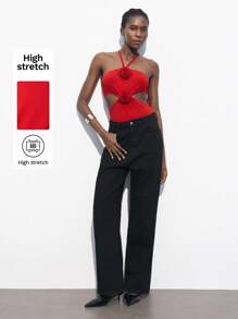 Maija Body con decoración floral, corte en la cintura y cuello halter para mujer, sexy para el Día de San Valentín y festivales - Rojo - Ver 1