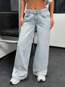 EURMUSE WOMEN HIGH WAIST WIDE LEG JEANS - Light Wash - View 4