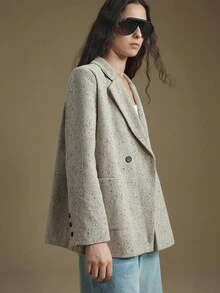 Ontre Women's Fashion Double-Breasted Thick Tweed Jacket, Suitable For Commuting Modern Urban Casual Fashion Business Office Wear Low-Key Old Money Style - Brown - View 5