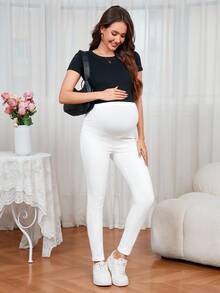 SHEIN Umstandsjeans in schlichter Farbe, figurbetonter Passform - Weiss - Übersicht 3