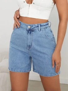 EURMUSE 100%Cotton MEDIUM WASH HIGH WAIST MID LENGTH - Medium Wash - View 4