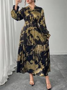 Modelyn Plus Size Shiny Long Sleeve Dress Fall Cloth For Women - Multicolor - View 5