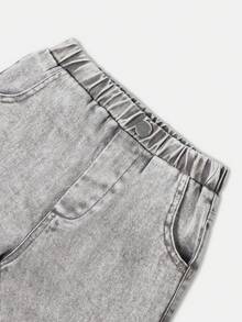 SUMWON 男婴宽松牛仔裤复古酸洗牛仔长裤经典阔腿做旧四季日常休闲裤舒适幼儿长裤 - 灰色 - 查看 5