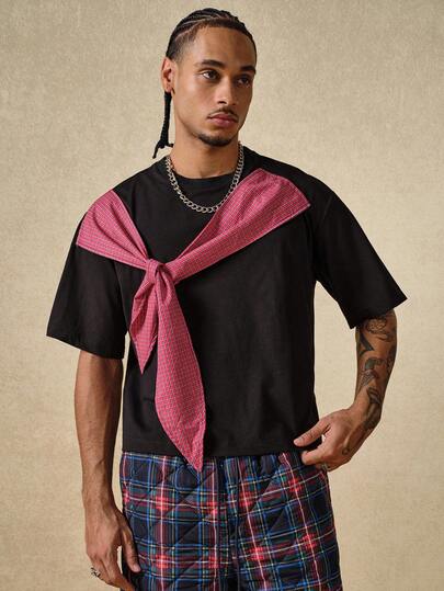 Street Life Camiseta casual de hombre con parches a cuadros y cordón, para verano