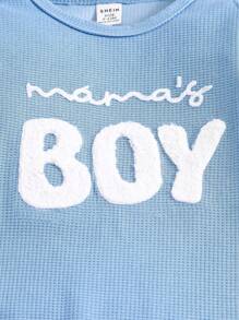 SHEIN 2pc Newborn Baby Boys Cute "MAMA'S BOY"Letter Embroidery Waffle Knitted Jumpsuits And Hat, Mommy And Me Matching Baby Boy Baby Needs Infant Baby Baby Welcome Baby Newborn Baby Boy Clothes 0-6 Month 1T 2T Baby Boy Clothes Newborn Boy Clothes Set Baby Fall Winter Clothes Baby Boy Newborn Accessories Blue Baby Blue Knitted Outfit Unisex Baby Clothes Infant 1 Month 100 Days Photo Props Newborn Unisex Clothes Baby Outfits Unisex Funny Baby Clothes Baby Boy Long Sleeve Jumpsuit Mamas Boy Outfit - Blue - View 4