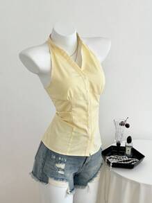 Elamini 女士休闲条纹修身无袖领衬衫