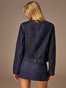 Avantive 女士时尚休闲圆领纽扣牛仔夹克