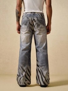 ROMWE MEN Street Life 休闲时尚百搭男士宽松街头风格牛仔裤 - 藍色 - 查看 3