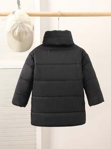 Black Scarf Style Loose Padded Coat, Korean Fashion Winter - Black - View 4