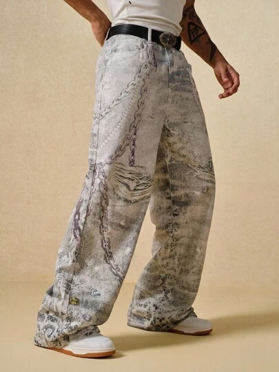 ROMWE MEN Street Life 男士宽松复古水洗牛仔裤，街头风格