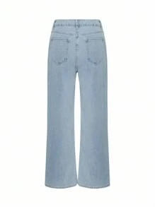 DAZY 浅色水洗蓝色直筒休闲牛仔裤，适合所有季节 - 淺色水洗藍 - 查看 9