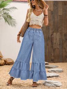 EMERY ROSE Elastic Waist Wide Leg Jeans, Casual Vacation