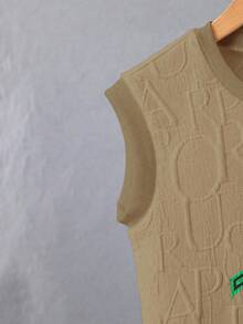 SHEIN 2pcs Tween Boy Summer Casual Letter Print Tank Top And Shorts Set - Khaki - View 5