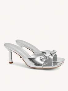 CUCCOO CHICEST Glänsande strassutsmyckade fyrkantiga tåpumps med stilettklack, sexiga romantiska eleganta svarta slip-on-sandaler i lackskinn, lämpliga för vår-/sommardejter, eftermiddagste, fester - Silver - Visa 1