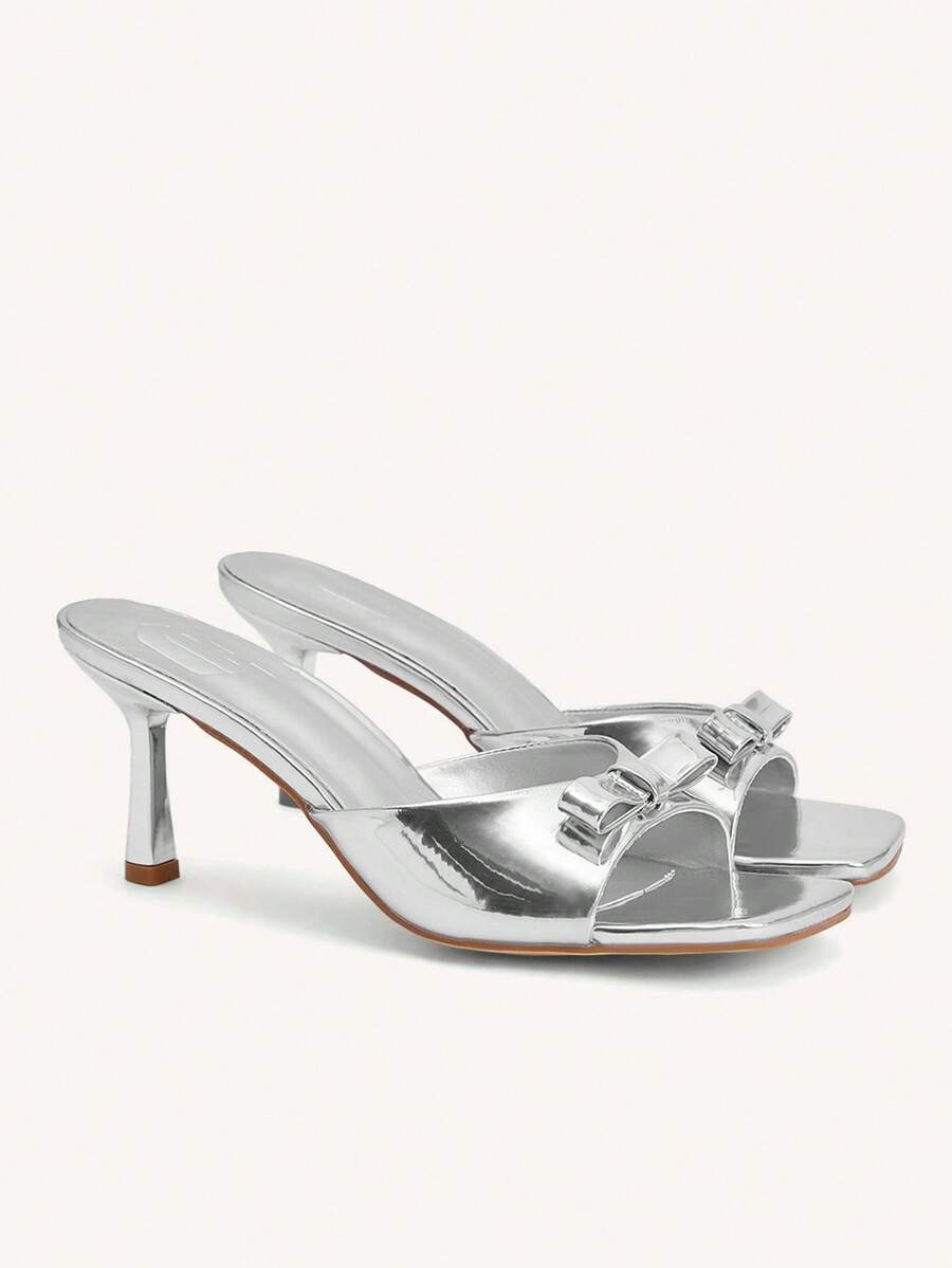 CUCCOO CHICEST Glänsande strassutsmyckade fyrkantiga tåpumps med stilettklack, sexiga romantiska eleganta svarta slip-on-sandaler i lackskinn, lämpliga för vår-/sommardejter, eftermiddagste, fester - Silver - Visa 1