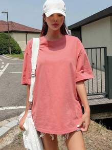 DAZY Heart Cut Out Drop Shoulder Tee - Pink - View 8