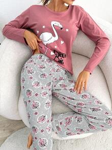 EURMUSE 100% Cotton 2Pcs  Animal Printed Homewear Pj Set - Dusty Pink - View 5