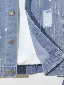 Bộ áo khoác denim và quần jeans cho bé trai TWEEN, Áo khoác denim giặt cũ phong cách đường phố kết hợp với quần jeans denim giặt cũ ống đứng, Trang phục denim thời trang cho bé trai, Hàng mới về - Rửa trung bình - Xem 6