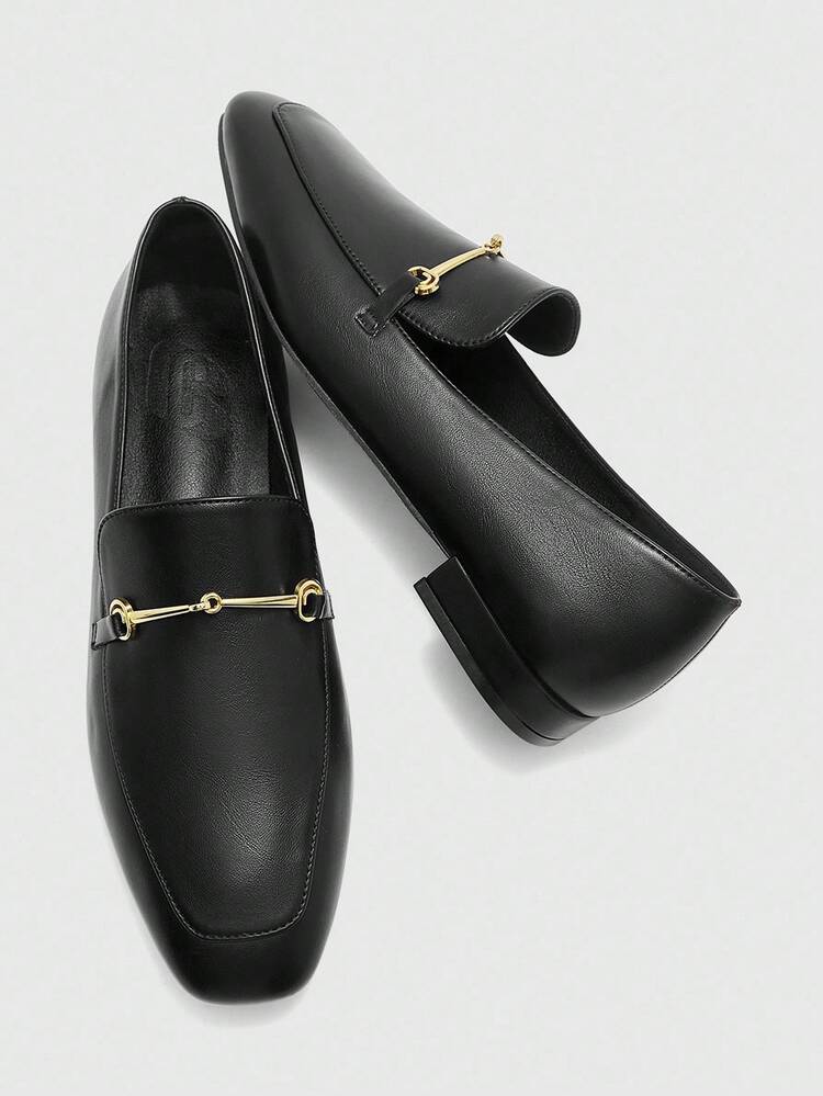 CUCCOO BIZCHIC Women's Square Toe Flat Low Heel New Style Black Comfortable Versatile Slip-On Loafers, Black Lightweight Casual Flats For Women, Suitable For Commuting For Christmas Spring Shoes