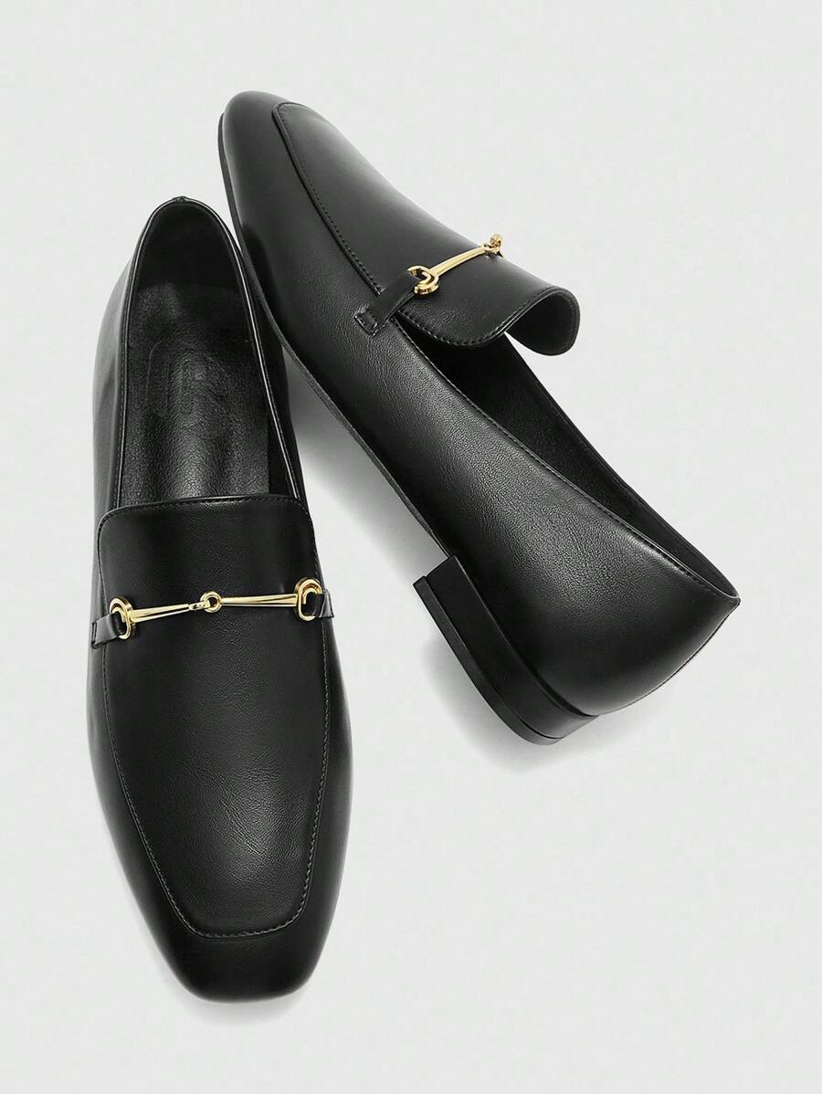 CUCCOO BIZCHIC Giày lười đế bằng mũi vuông, đế thấp, kiểu dáng mới, màu đen, thoải mái, đa năng, giày bệt màu đen, nhẹ, phù hợp để đi làm - màu đen - Xem 1