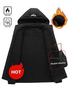Manfinity Homme 加大码男士保暖内衬休闲长袖保暖冬季外套，秋季户外防风衣 - 黑色 - 查看 7