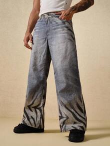 ROMWE MEN Street Life 休闲时尚百搭男士宽松街头风格牛仔裤 - 藍色 - 查看 6