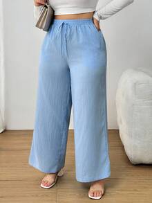 SHEIN PETITE CURVE Damen Business Lässig Strandoutfit für Frauen Mode Pendeln Elegant Lila Lotosblume Rosa Weite Hose, Taschen Hose in Große Größen