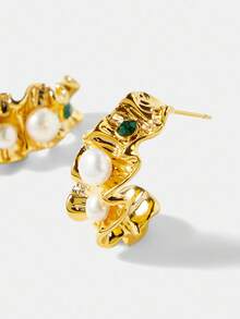 MOTF PREMIUM FAUX PEARL & RHINESTONE TEXTURED EARRINGS - Gold - View 4