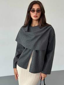 Aloruh 女士时尚围巾外套，秋冬季 - 灰色 - 查看 8